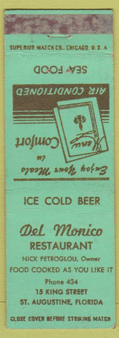 Matchbook Cover - Del Monico Restaurant St Augustine FL low phone