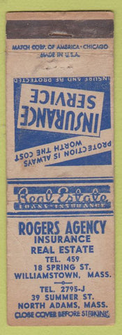 Matchbook Cover - Rogers Agency Insurance Real Estate Williamstown MA WORN