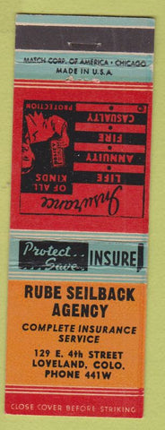 Matchbook Cover - Rube Seilback Insurance Loveland Colorado