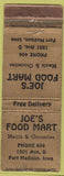 Matchbook Cover - Joe's Food Mart Fort Madison IA low phone WORN