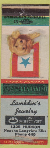 Matchbook Cover - Lambdin's Jewelry Longview low phone WORN