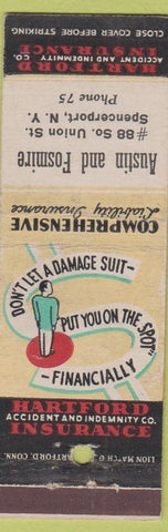 Matchbook Cover - Hartford Insurance Austin Fosmire Spencerport NY low phone #
