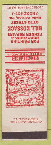 Matchbook Cover - Auto Paint Body Fender Belle Vernon PA Bill Kossack SAMPLE