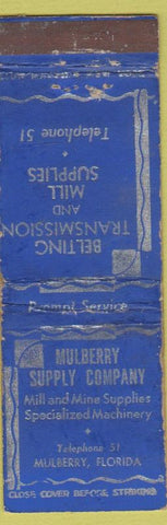 Matchbook Cover - Mulberry Supply Mill Mine Mulberry FL low phone # WORN