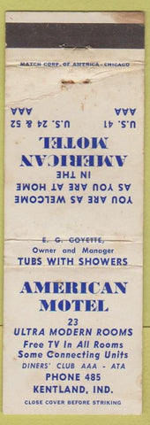Matchbook Cover - American Motel Kentland IN low phone WEAR
