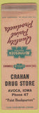 Matchbook Cover - Crahan Drug Store Avoca IA low phone # WEAR