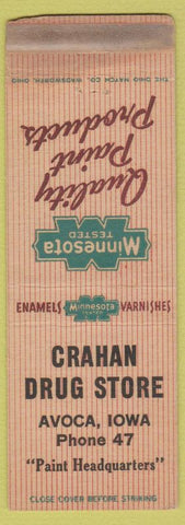 Matchbook Cover - Crahan Drug Store Avoca IA low phone # WEAR