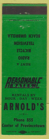 Matchbook Cover - Arnold's Rentals Provincetown MA low phone #