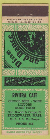 Matchbook Cover - Riviera Cafe Bridgewater MA ADVANCE low phone #