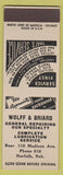 Matchbook Cover - Wolff Briard General Repair Norfolk NE low phone SAMPLE