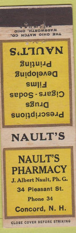 Matchbook Cover - Nault's Drugs Concord NH low phone #