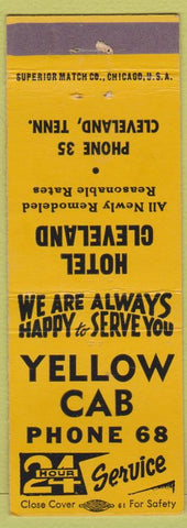 Matchbook Cover - Yellow Cab Taxi low phone # Cleveland TN