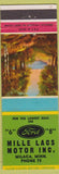 Matchbook Cover - Miller Lacs Motors Ford Milaca MN low phone # WEAR