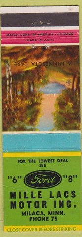Matchbook Cover - Miller Lacs Motors Ford Milaca MN low phone # WEAR