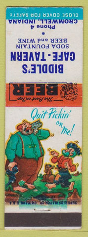 Matchbook Cover - Biddle's Cafe Tavern Cromwell IN low phone # hillbilly