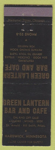Matchbook Cover - Green Lantern Bar Cafe Hardwick MN low phone #
