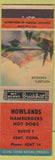 Matchbook Cover - Howlands Hamburgers Hot Dogs Kent CT low phone #