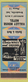 Matchbook Cover - Valley House Hotel Brookville IN low phone #