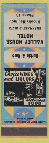 Matchbook Cover - Valley House Hotel Brookville IN low phone #