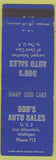 Matchbook Cover - Bob's Auto Sales Iron Mountain MI low phone # WORN