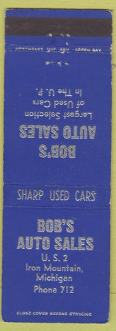 Matchbook Cover - Bob's Auto Sales Iron Mountain MI low phone # WORN
