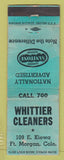 Matchbook Cover - Whittier Cleaners Fort Morgan Colorado WORN low phone #