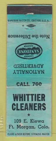 Matchbook Cover - Whittier Cleaners Fort Morgan Colorado WORN low phone #