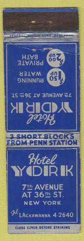Matchbook Cover - Hotel York New York City Federal