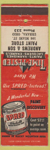 Matchbook Cover - Spred Paint Andrews Son Urbana OH low phone