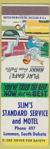 Matchbook Cover - Slim's Standard oil gas Motel Lemmon SD low phone #