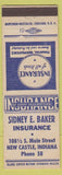Matchbook Cover - Sidney Baker Insurance New Castle IN low phone #
