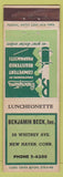 Matchbook Cover - Benjamin Beck New Haven CT Lunch Federal