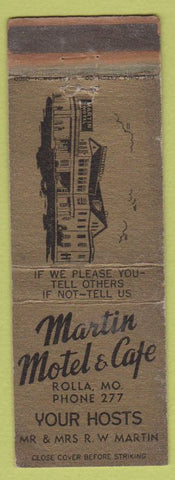 Matchbook Cover - Martin Motel Cafe Rolla MO low phone #