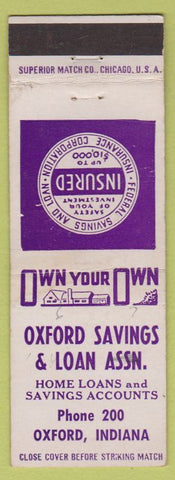 Matchbook Cover - Oxford Savings Loan Oxford IN low phone #