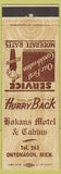 Matchbook Cover - Hokans Motel Cabins Ontonagon MI low phone #