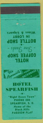 Matchbook Cover - Hotel Spearfish  SD low phone #