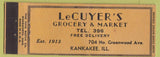 Matchbook Cover - LeCuyer's Grocery & Market Kankakee IL low phone #
