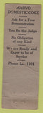 Matchbook Cover - Marvo Coke Coal DQ POOR