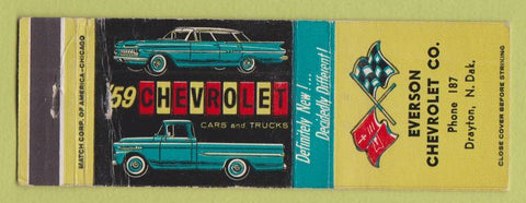Matchbook Cover - 1959 Chevrolet Everson Drayton ND low phone #