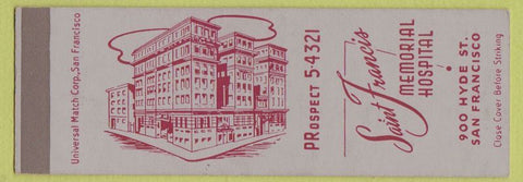 Matchbook Cover - Saint Francis Memorial Hospital San Francisco CA SAMPLE