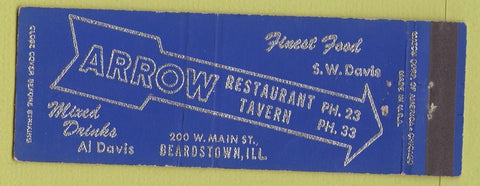 Matchbook Cover - Arrow Restaurant Tavern Beardstown IL low phone #