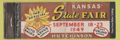 Matchbook Cover - Kansas State Fair 1949 Hutchinson KS