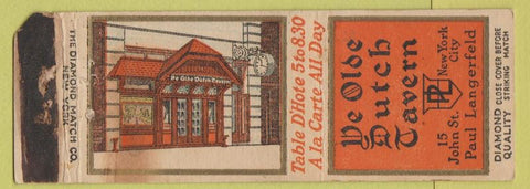 Matchbook Cover - Ye Olde Dutch Tavern New York City DQ WORN