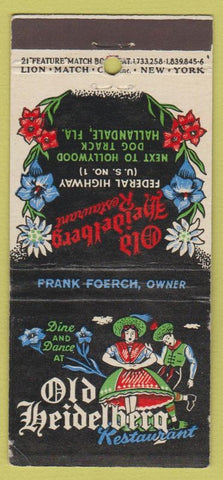 Matchbook Cover - Old Heidelberg Hallandale FL WEAR DISPLAY 21 Strike Feature
