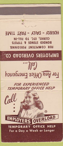 Matchbook Cover - Temp Service girlie Brooklyn Houston Kansas City 30 Strike