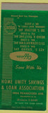 Matchbook Cover - Home Unity Savings Loan Philadelphia PA SAMPLE 30 Strike