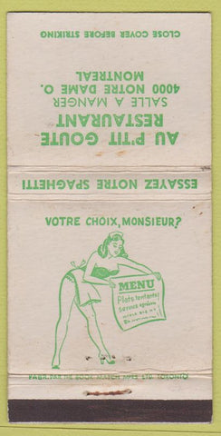 Matchbook Cover - Au P'Tit Goute Restaurant Montreal QC girlie 30 Strike
