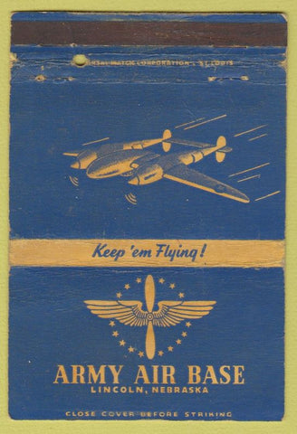 Matchbook Cover - Army Air Base Lincoln NE postcard WEAR 40 Strike