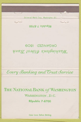 Matchbook Cover - National Bank of Washington DC 40 Strike