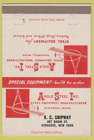 Matchbook Cover - Asngle Steel Equipment Syracuse NY Plainwell MI 40 Strike